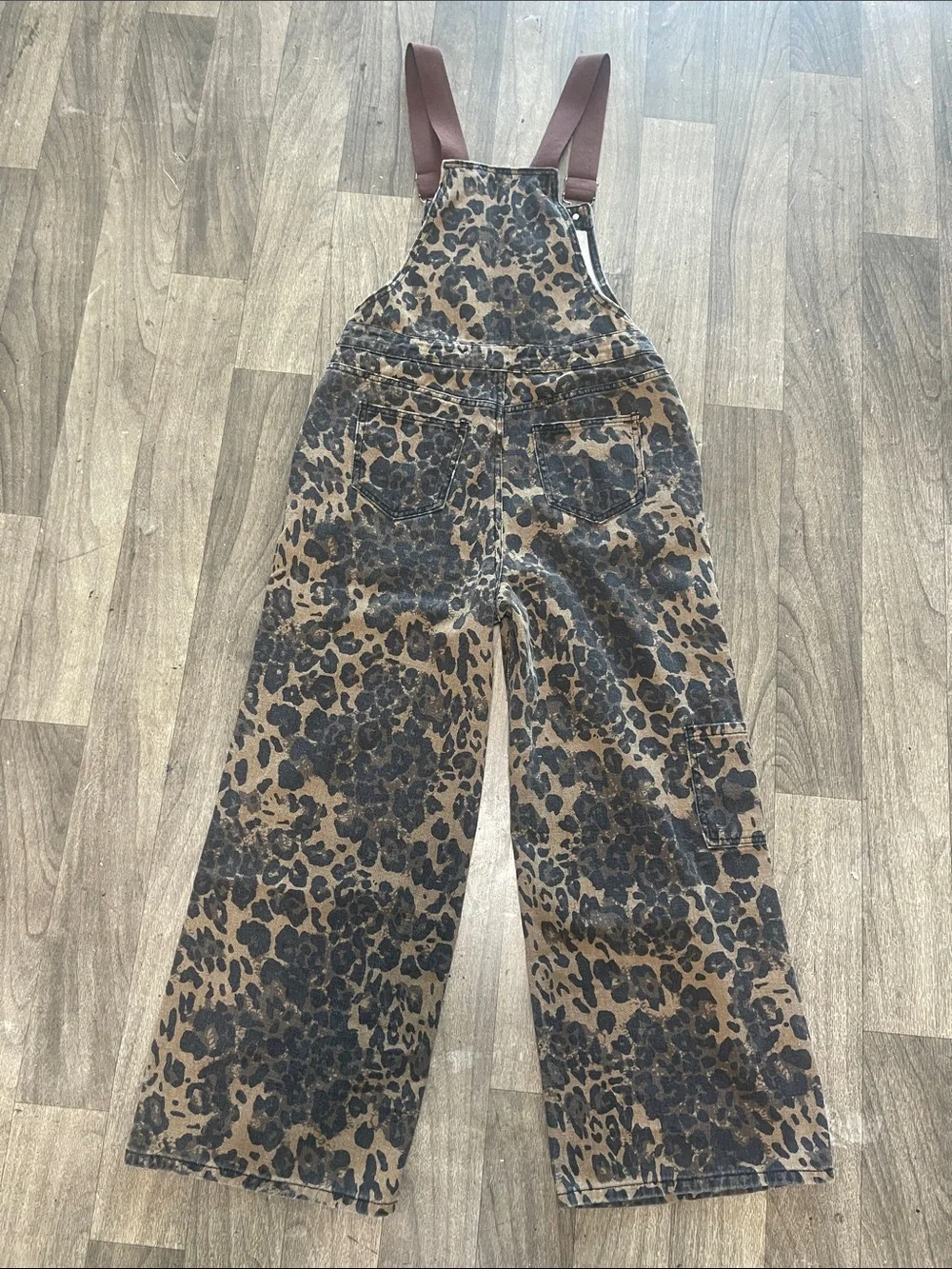 Cider Brown and Black Leopard-Print Wide-Leg Overalls